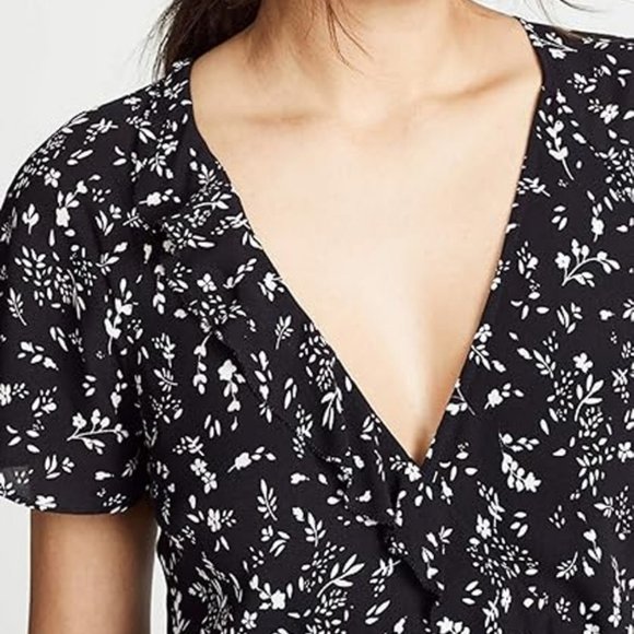 Joie Orita Midi Dress Size 2 Caviar Black White Floral Asymmetric Ruffles $348 - Picture 3 of 16